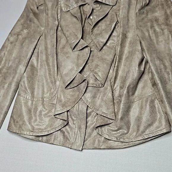 INC International Concepts Faux Snakeskin Beige Ruffle Puff Sleeve Jacket - Picture 5 of 16